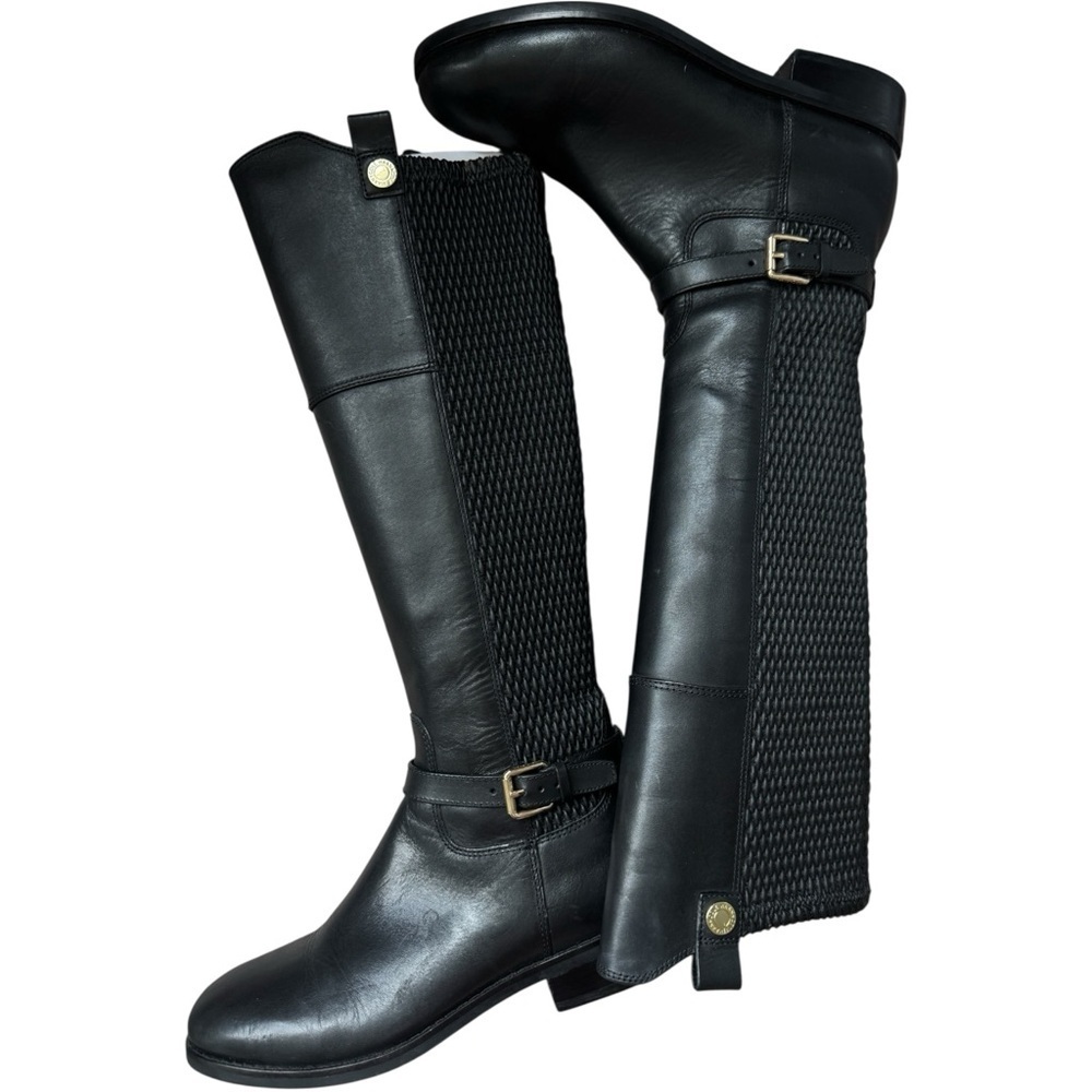 COLE HAAN‎ NWOB Women's Galina Black Leather Riding Boots Tall Knee High Zip 6.5 - Picture 2 of 6